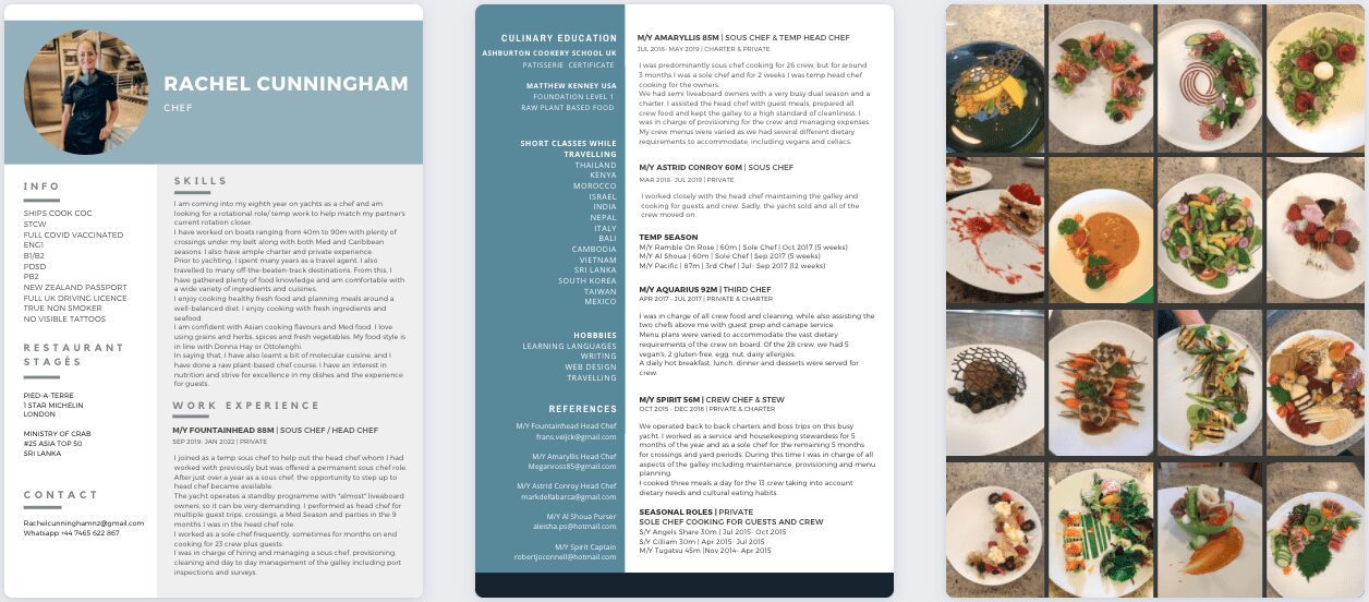 yacht Chef CV template