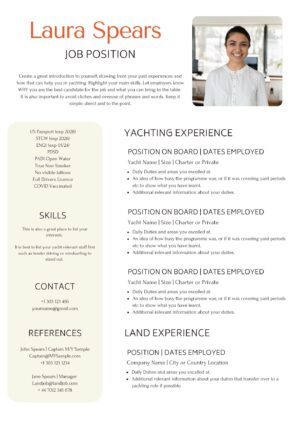 Stewardess masseuse yacht crew cv template