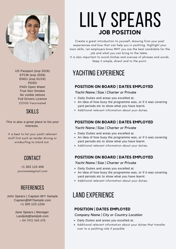 Green yacht stew cv template