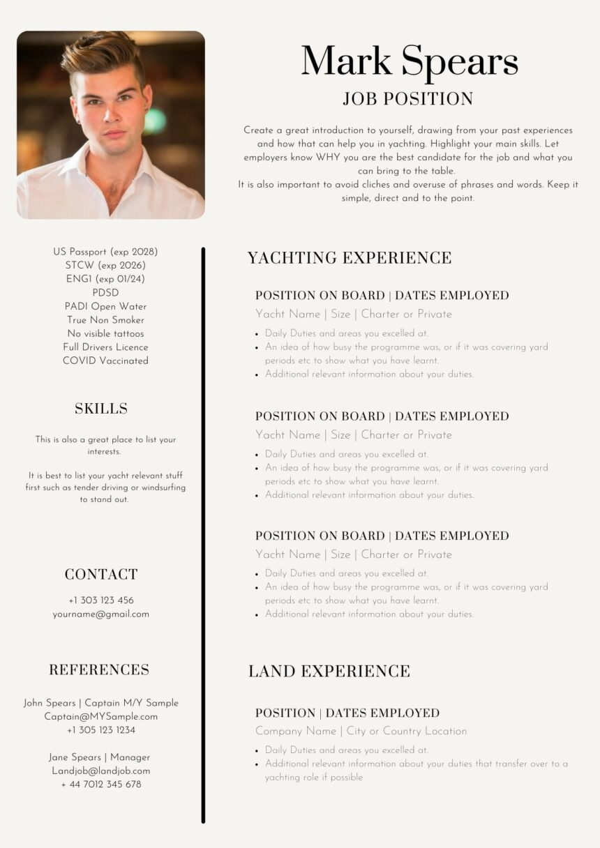 super yacht crew cv template